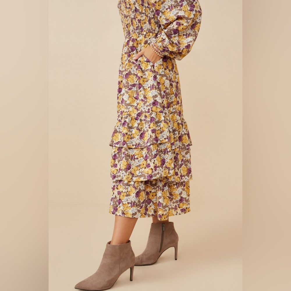 Maternity Dress Long Sleeve Midi Dress Maternity Square Neck - Picture 4 of 5